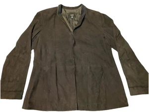 Eileen Fisher Size XL Chestnut Brown Goat Suede Leather Open Blazer Jacket - Picture 1 of 11