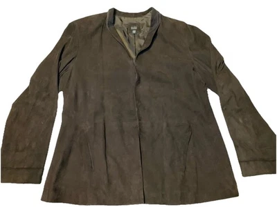 Chaqueta Blazer Eileen Fisher Talla XL Marrón Castaño Cabra Gamuza Cuero Abierta Foto 1 de 4