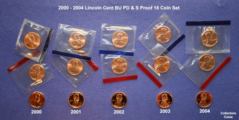 2000, 2001, 2002, 2003 & 2004 Lincoln Cent PDS Set w10 Mint Set PD BU + 5 Proofs Cover