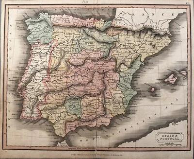 1817 Spain & Portugal Original Copperplate Map, Hand Colored Outlines - Image 1 of 2