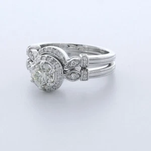 1,85 KTW NATÜRLICHE DIAMANTEN I/VS1 RUNDSCHLIFF 14K GOLD KRAPPEN HALO SEITENSTEIN RING SET - Bild 1 von 4