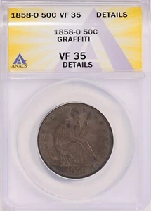 1858 O Seated Liberty Half Dollar 50c ANACS VF 35 Details - Picture 1 of 3