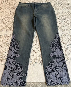 Soft Surroundings Women’s Beaded Embroidered Straight High Rise Jeans Size 12 - Picture 1 of 9
