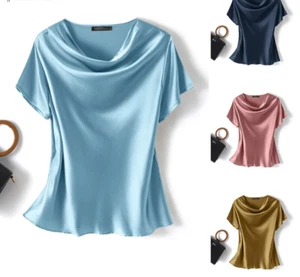 Damen Seidenshirt locker Kurzarm T-Shirt Maulbeerseide Oberteil Pullover Bluse - Bild 1 von 18