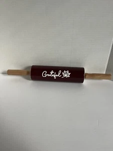 Ceramic Rolling Pin Burgundy Grateful with a Leaf 16 inch - Picture 1 of 5