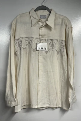 PRONTI Camp Shirt Size XL   Men's Embroidered Linen Blend-Ivory  Long Sleeve  - Image 1 of 4