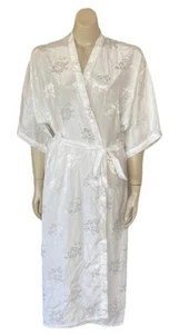 SUSSAN Sz L 14-16 Bath Robe Mid-Length Dressing Gown Embossed White Satin Bride - Picture 1 of 13