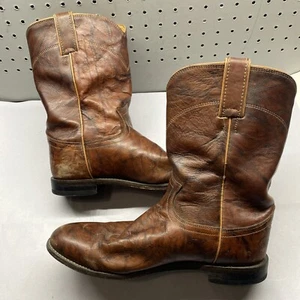 Justin Boots 3163 Roper Brown Marbled Leather Size 8.5 D Western Rodeo - Picture 1 of 10
