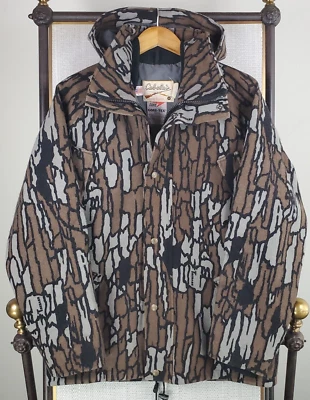VTG CABELAS 100% Wool GORE-TEX  Mens Sz Medium Trebark Camo Hooded Field Jacket - Image 1 of 4