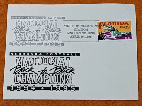 Souvenir 1995 Nebraska Huskers Night Of Champions Post Card Football Champions Cover