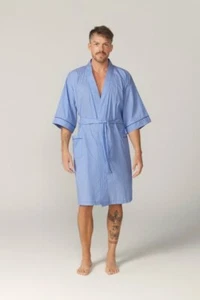 Mens S-7XL Contare Sky Blue Cotton Light Weight Dressing Gown Robe - Picture 1 of 6