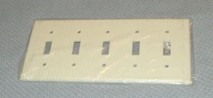 NEW Leviton Ribbed Ivory Switch Wall Plate - 5 Gang  Bakelite +  bonus plate - Picture 1 of 6