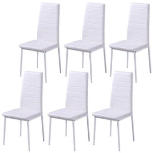 Set of 6 White PU Leather Dining Chairs High Back Metal Legs Kitchen Padded Seat - Picture 1 of 6