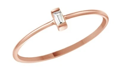 Minimalist Tiny Engagement Wedding Ring Baguette Cut Natural Diamond 10K Gold - Image 1 of 4