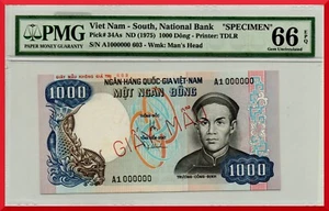 VIETNAM DEL SUR 1000 Dong 1972 Pick 36As SPECIMEN PM66 SC / UNC - Imagen 1 de 3