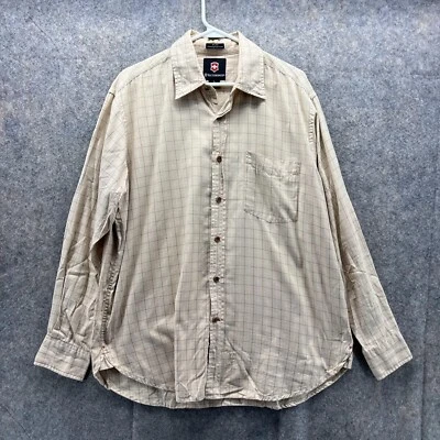 Victorinox Shirt Men Large Adult Khaki 80' 2Ply Glen Check Casual Button Down - Image 1 of 4