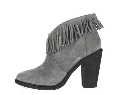 Womens Joie Loren 228724 Gray Suede Fringe Ankle High Heel Booties Size 36.5 - Image 1 of 4