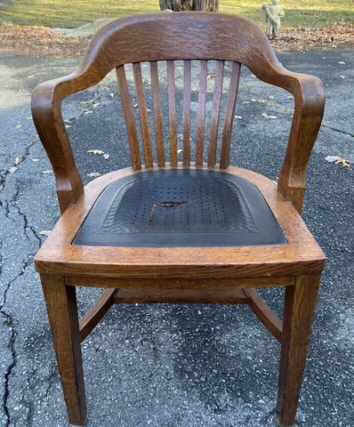 RARE! Vintage B.L. Marble Chair Company Banker's Lawyers Chair Walnut Signed Cover