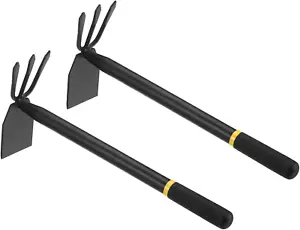 3 Prong Cultivator Hand Tiller Hoe Rake, 2 Pack Manganese Steel Dual Headed Weed - Picture 1 of 12
