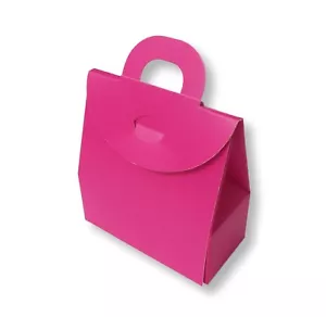 10 SMALL HOT PINK GIFT BOX BAG, HANDBAG STYLE, FAVOUR BOX,TABLE DECORATION, CAKE - Picture 1 of 3