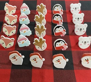Christmas Cupcake Topper Rings 24 pc Cake Decoration Bear Santa Deer Fox Penguin - Picture 1 of 10