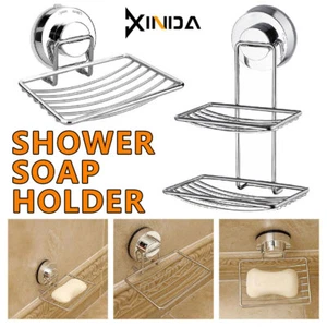 Shower Bar Holder Suction Basket Wall Mounted Stainless Steel Bathroom Soap Dish - Picture 1 of 27
