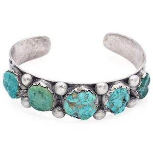 Vintage Turquoise Sterling Silver 16.5 mm Cuff Bracelet - Picture 1 of 7
