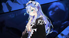 Anime rem collage blue hair eyes blushing blunt bangs Custom Gaming Mat Desk