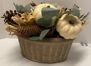 Pier 1 Imports Arrangement White Pumpkin Cornhusk Pinecones Fall Thanksgiving - Picture 1 of 6