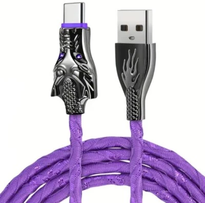 Purple Glowing Dragon USB A To Type C Cable 100W Fast Charger Data Transfer 1M - Image 1 of 4