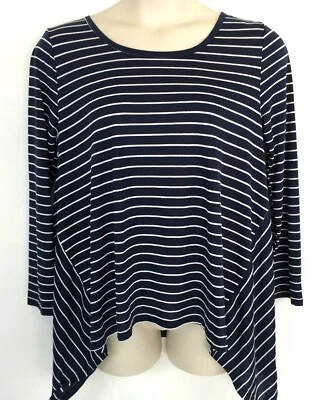 She+Sky Womens Knit Shirt Size Large Navy White Stripe Asymmetrical Hem Pullover - Image 1 of 4
