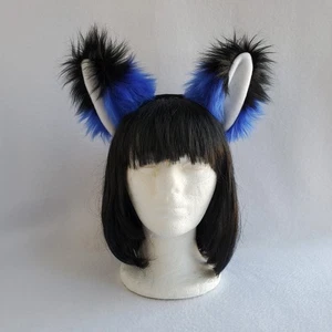 Königsblaue FUCHSOHREN pelziges STIRNBAND Foxy Anime Michiru Cosplay Ame Kitsune Rave - Bild 1 von 5