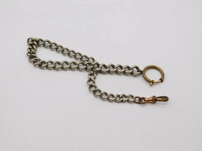 TT-VINTAGE POCKET WATCH CHAIN~J.L.T. & CO.~SILVER TONE/BRASS ENDS~11" LONG - Image 1 of 2