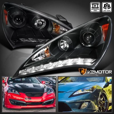 Black Fits 2010-2012 Hyundai Genesis 2Dr Coupe LED Strip Projector Headlights Foto 1 de 4