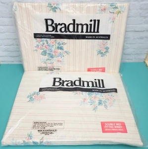 Vintage Bradmill Sheet Set Dead Stock Sheets 80s 90s Floral Stripe Double Bed - Bild 1 von 7