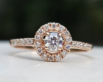 1/2CT Diamond Round Halo 14k Rose Gold Engagement Ring band size 8.5 vintage - Image 1 of 4