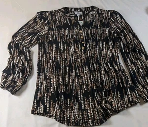 Kim Rogers Blusa Manga Larga Estampado Abstracto Negro y Marrón Botones Dorados Talla S - Imagen 1 de 8