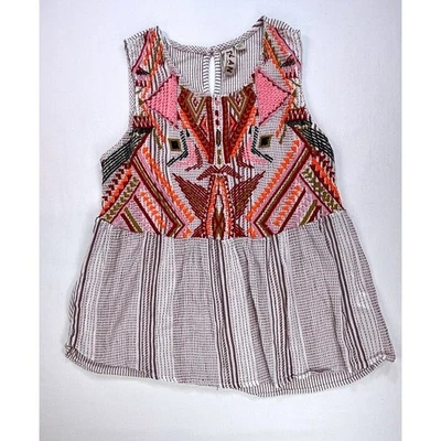 Dolan Anthropologie 刺绣条纹背心波西米亚衬衫,尺寸 M-EUC — 第 1/4 张图片