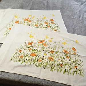MORGAN JONES BONNE BOUQUET Orange POPPIES BUTTERFLY 2 STANDARD PILLOWCASES VTG - Picture 1 of 11