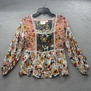 Anthropologie Maeve Nikki Floral Peasant Blouse Top Patchwork Lace Long  Size XS - Picture 1 of 11