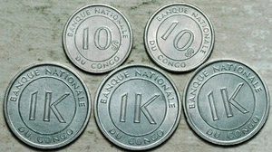 1967 CONGO LOT OF FIVE COINS 10 SENGI + 1 LIKUTA (ALL BRILLIANT UNC!) - Picture 1 of 2
