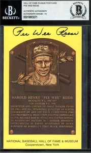 Pee Wee Reese Gem Mint 10 Beckett BAS Signed Gold Hall of Fame Plaque Postcard - Picture 1 of 2