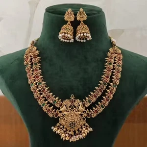 Indian Bollywood Gold Plated Kundan Choker Bridal Laxmi Temple Jewelry Set - Picture 1 of 8