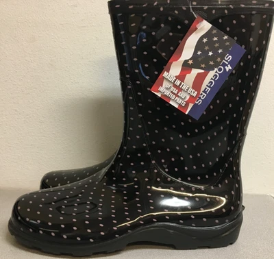 Sloggers 5013BP09 Women’s Black Polka Dot 10 in. Rain/Garden Boots Size 9 US - Image 1 of 4