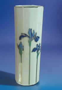 Jarrón de porcelana vintage minimalista Otagiri azul iris rapsodia esmalte borde dorado 7" - Imagen 1 de 9
