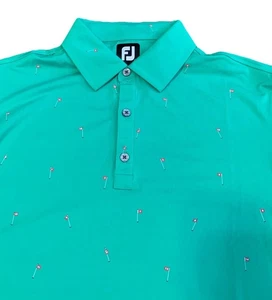 EUC FootJoy FJ Golf 18 Löcher Herren Medium M m m m meergrün Flagge AOP Poloshirt - Bild 1 von 10