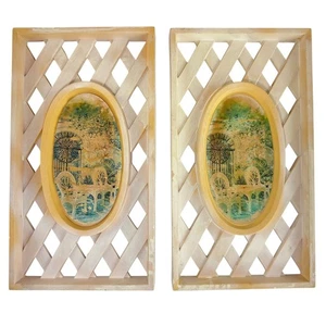 Vintage 1976 Burwood Lattice Garden Wall Plaques Set of 2 Retro Home Decor - Picture 1 of 9