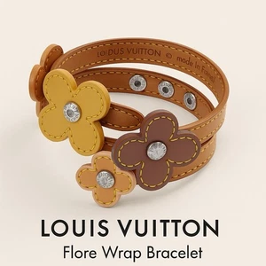 🚨Louis Vuitton Flore Wrap Bracelet Monogram Flowers Vachetta Leather - France - Picture 1 of 9