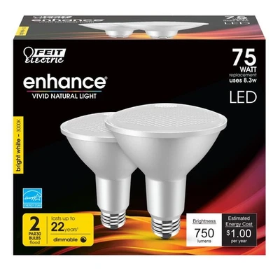 Feit Electric Flood LED Light Bulb 2 Pack 75w E26 PAR30L Dimmable 3000k - Image 1 of 3