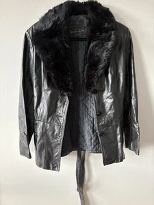 VTG Y2K Leather Jacket/Blazer With Belt & Fur Collar By Suede & Leather Experts - Picture 1 of 12